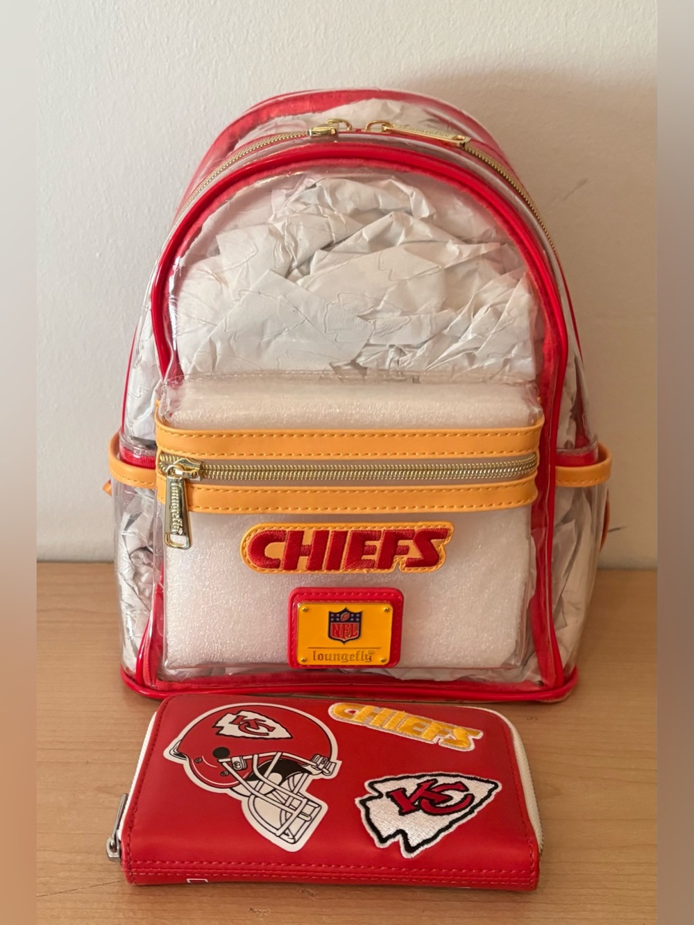 Loungefly NFL Kansas City Chiefs Clear Backpack and Wallet Set - Red & Yellow